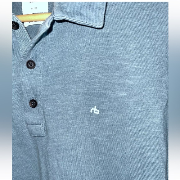 Rag & Bone New York Standard Issue Polo Shirt XL Blue Solid Short Sleeve Men's - Picture 2 of 7